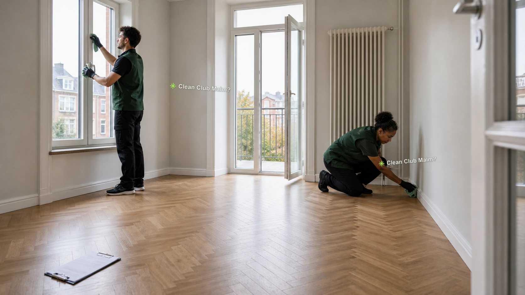 Clean Club Malmö team preparing an empty apartment for handover